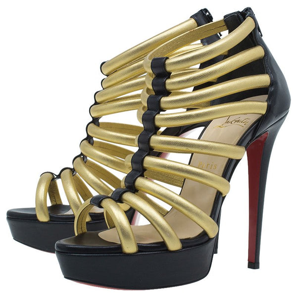 Christian Louboutin Black and Gold Leather Romaine Platform Sandals - HIGHSTREET.CO.ZA