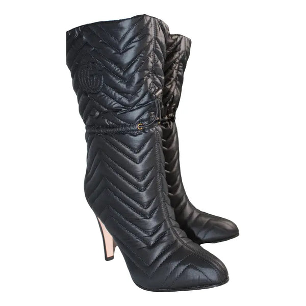 Gucci GG Chevron Nylon Drawstring Heeled Bootie Boots - HIGHSTREET.CO.ZA