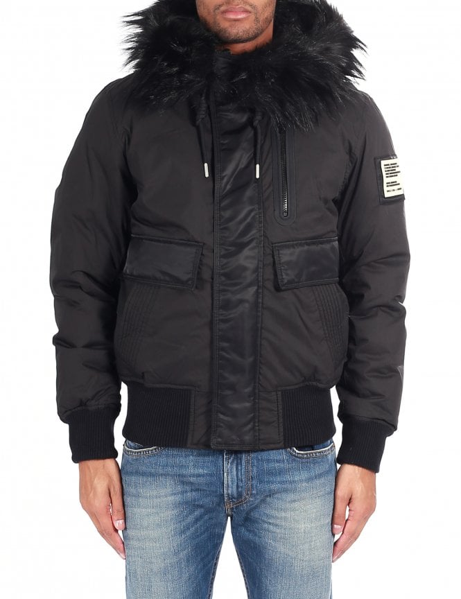 DIESEL MEN'S FUR HOOD TRIM BOMBER JACKET – - Main Image