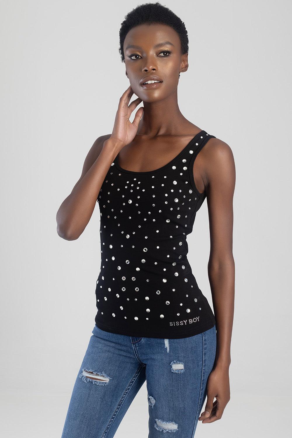Sissy Boy Fashion Black Vest With All Over Bling - HIGHSTREET.CO.ZA