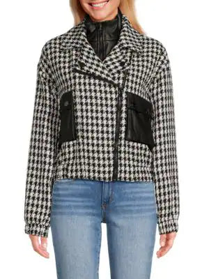 Karl Lagerfeld Paris Houndstooth Moto Jacket