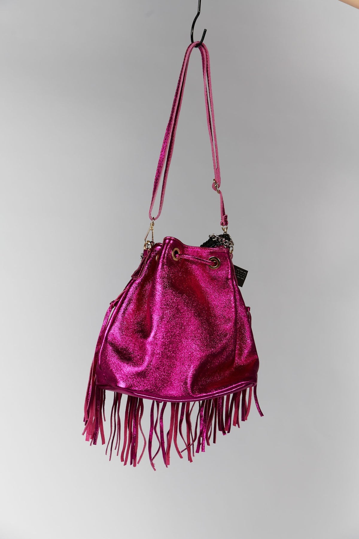 Italian Genuine Leather Bucket Bag with Fringe - HIGHSTREET.CO.ZA