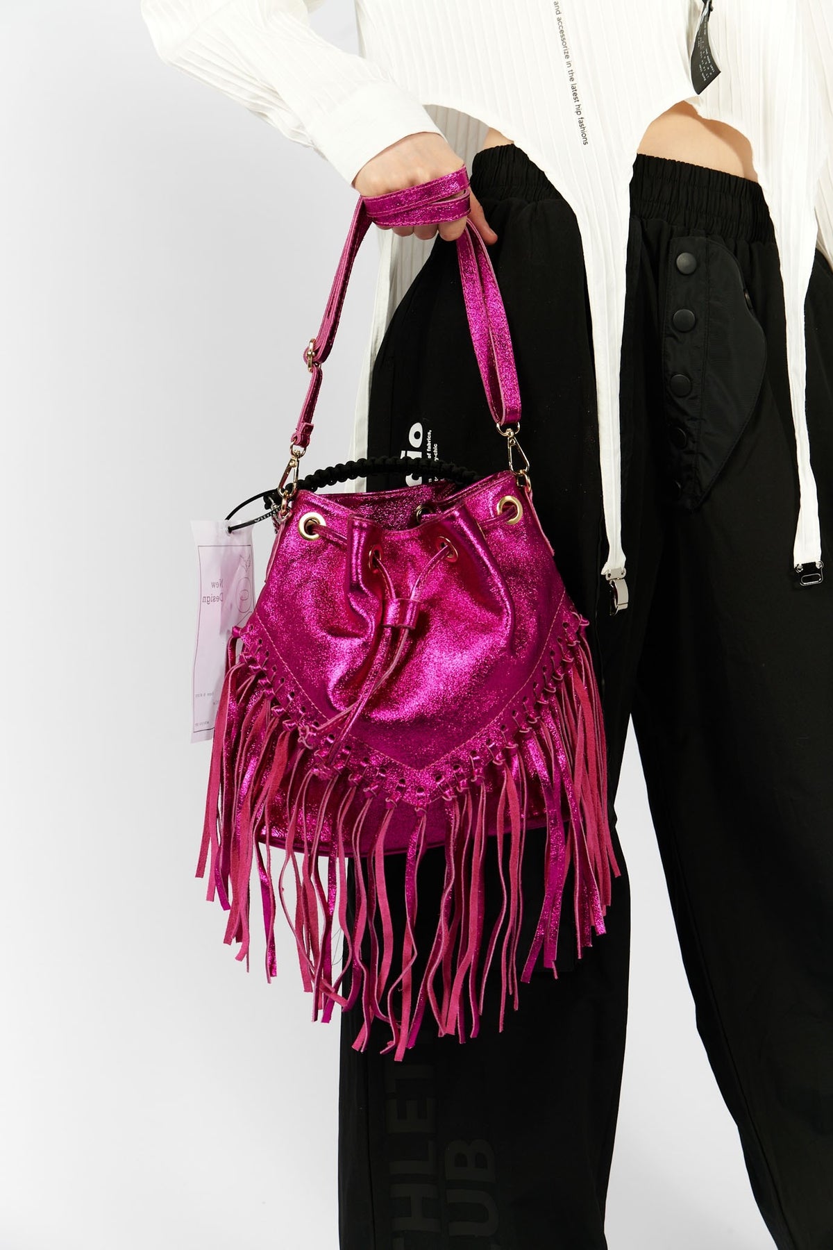 Italian Genuine Leather Bucket Bag with Fringe - HIGHSTREET.CO.ZA