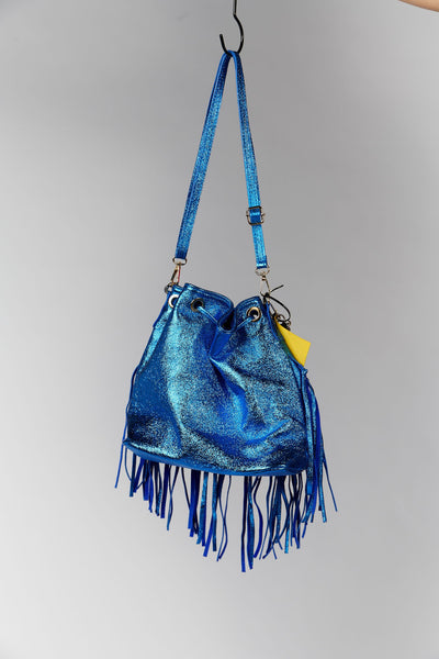 770 Fringe Leather Bag - Metallic Blue