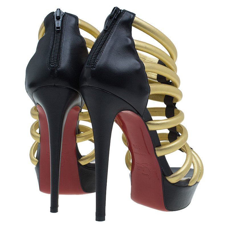 Christian Louboutin Black and Gold Leather Romaine Platform Sandals - HIGHSTREET.CO.ZA