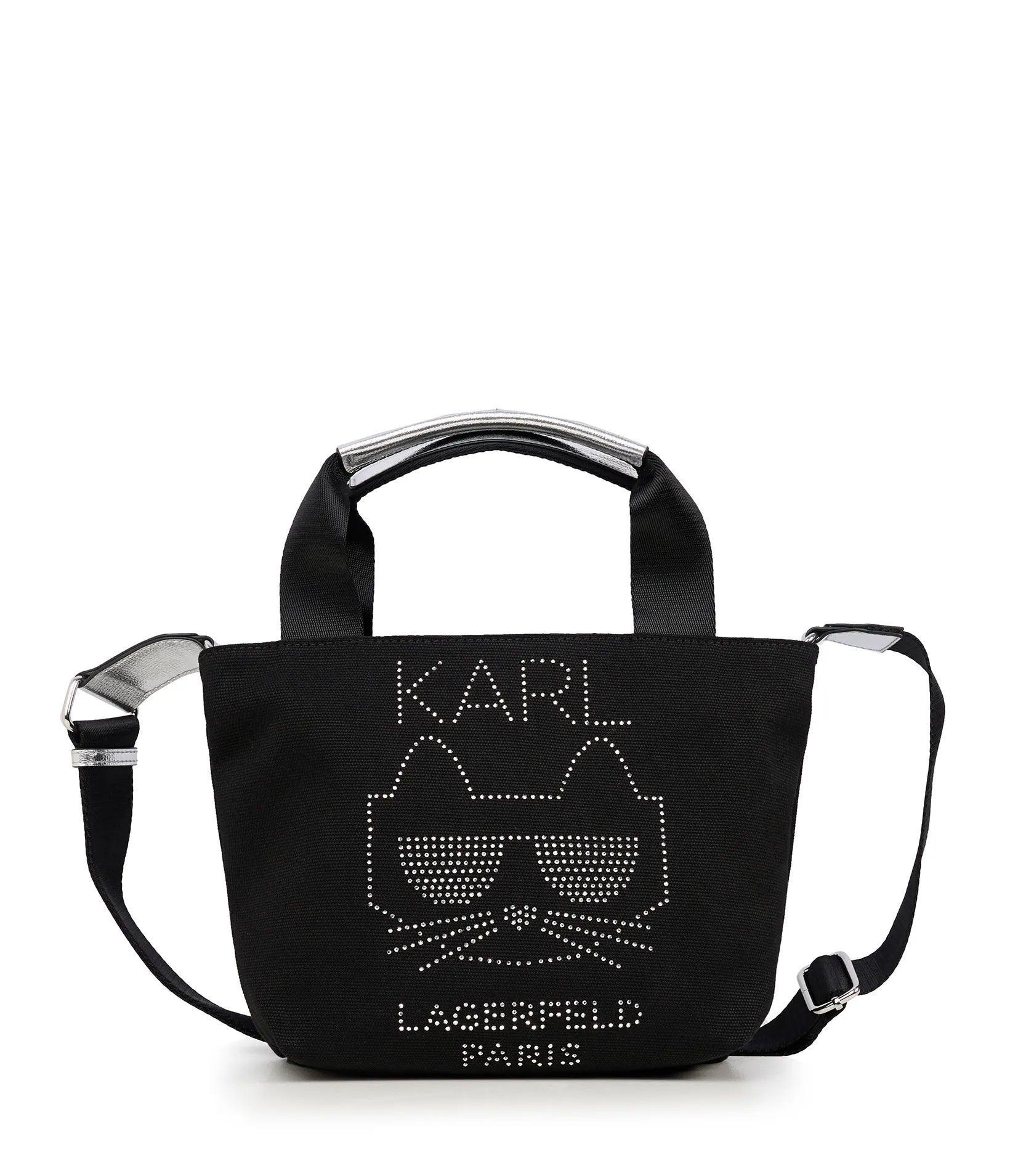 Karl Lagerfeld Kristen Canvas Crossbody - Black with Silver Stones