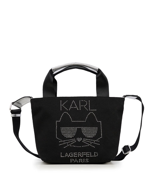 Karl Lagerfeld Kristen Canvas Crossbody - Black with Silver Stones