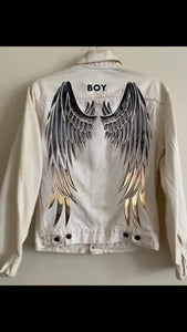Boy London Custom Designed White Denim Jacket with Metallic finish - Angel Wings