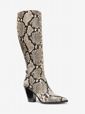 Michael Kors Dover Snake-Embossed Heeled Tall Boots