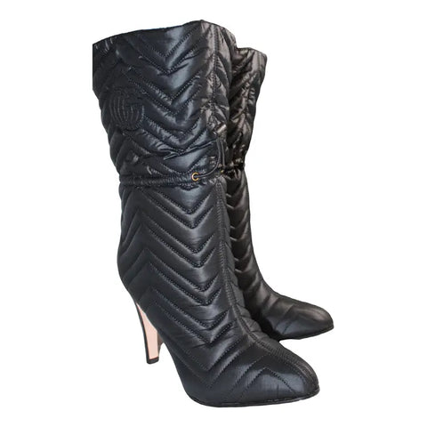 Gucci GG Chevron Nylon Drawstring Heeled Bootie Boots