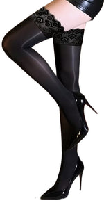 Fétiche Noir Satin Stay-Up Stockings - HIGHSTREET.CO.ZA