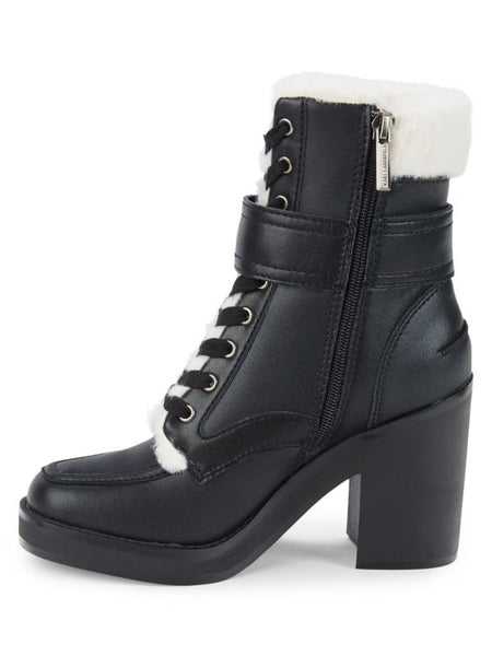 KARL LAGERFELD PARIS Dottie Faux Fur Block Heel Leather Booties