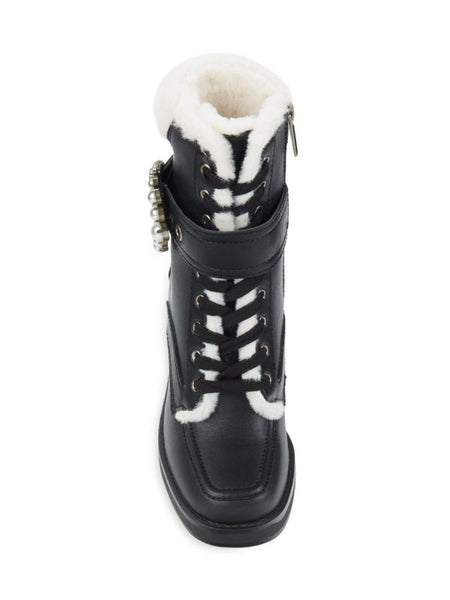 KARL LAGERFELD PARIS Dottie Faux Fur Block Heel Leather Booties