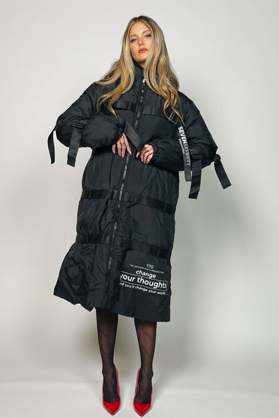 770 Designed Long Wide Puffer Black Coat - Thoughts