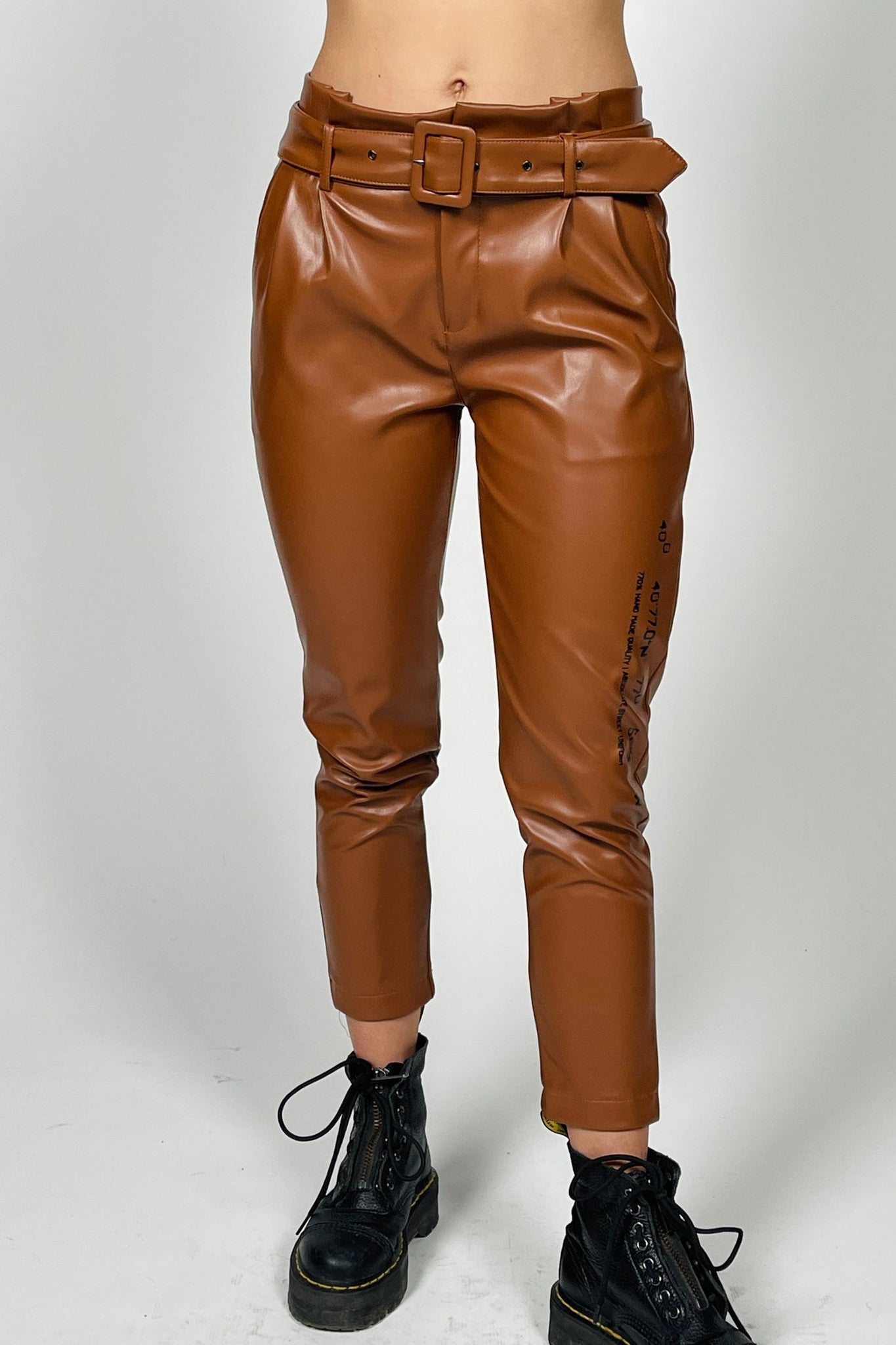 770 Designed Tan Faux Leather Jogger Pants