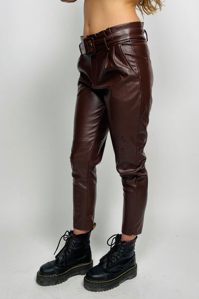 770 Designed Dark Brown Faux Leather Jogger Pants