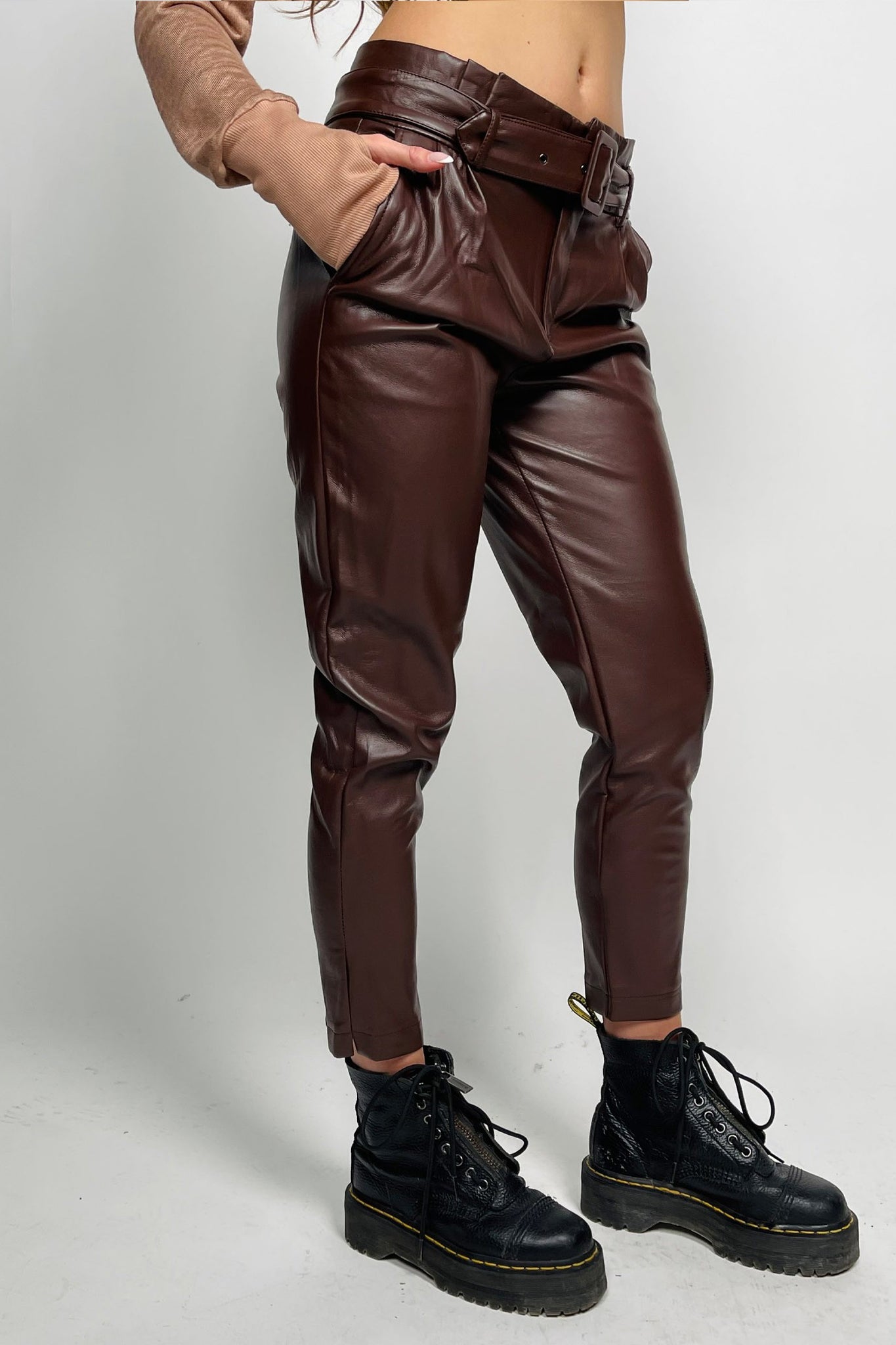 Vintage 90's Nine West Dark Brown Leather Pants High Rise Straight Leg Size  S | eBay