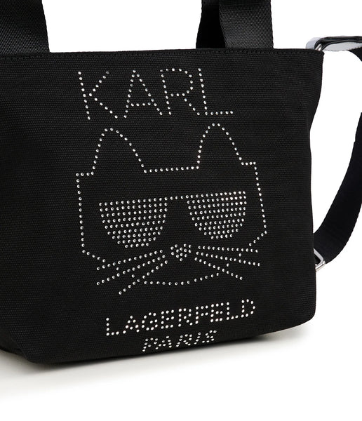Karl Lagerfeld Kristen Canvas Crossbody - Black with Silver Stones