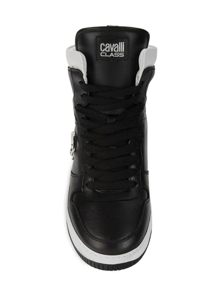 Cavalli Class by Roberto Cavalli Leather High-Top Sneakers - Black