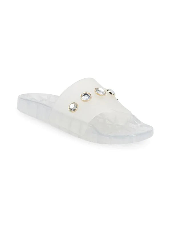 Karl Lagerfeld Paris Taja Jewel-Embellished Pool Slides - Clear - HIGHSTREET.CO.ZA