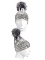 Adrienne Landau Faux Fur Pom Pom Metallic Beanie - HIGHSTREET.CO.ZA