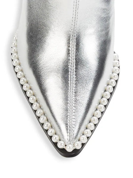 Karl Lagerfeld Cyron Leather Stiletto Booties - Silver