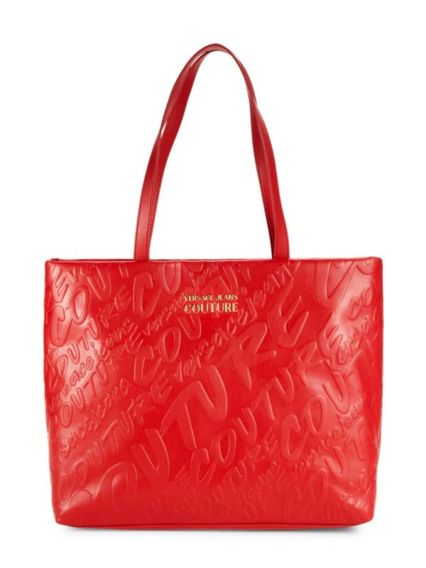 VERSACE JEANS COUTURE LOGO LEATHER TOTE - RED