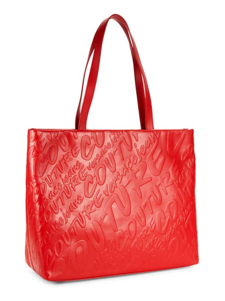 VERSACE JEANS COUTURE LOGO LEATHER TOTE - RED