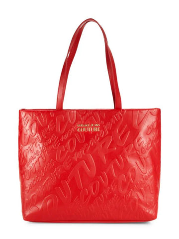 VERSACE JEANS COUTURE LOGO LEATHER TOTE - RED