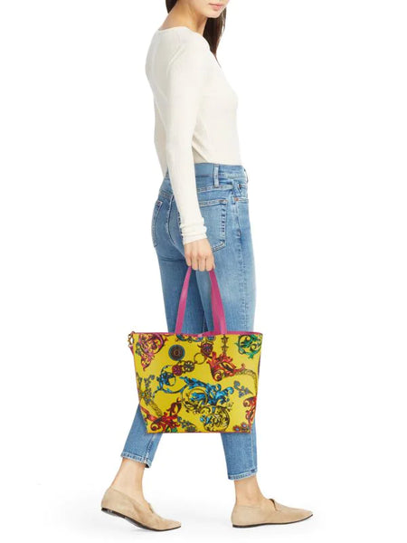 Versace Jeans Couture Baroque Print Leather Tote - Yellow Multi
