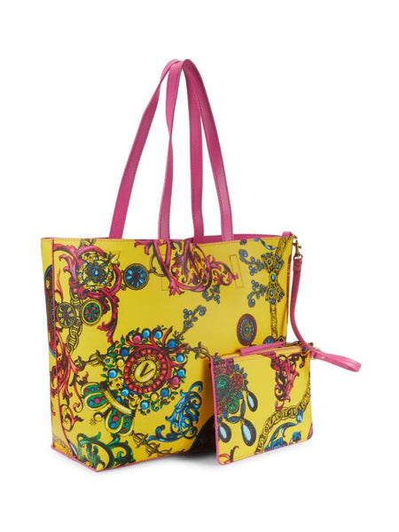 Versace Jeans Couture Baroque Print Leather Tote - Yellow Multi