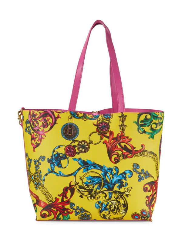 Versace Jeans Couture Baroque Print Leather Tote - Yellow Multi