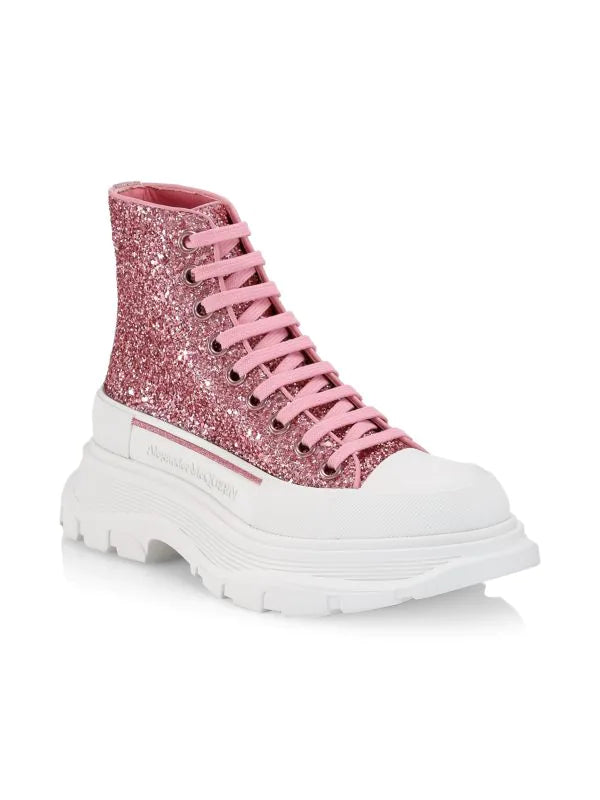 Alexander McQueen Glitter Treadslick Hightop Sneakers - Pink - HIGHSTREET.CO.ZA