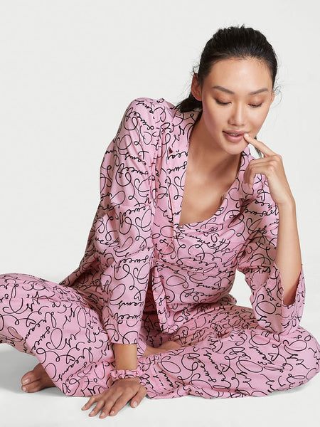 Victoria's Secret Flannel Long PJ Set - Pink Flora Sweet Dreams