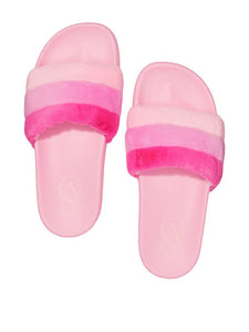 Victoria's Secret Striped Faux Fur Slides - Pink Flora