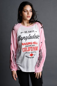770 Long Sleeve Pink & White Top