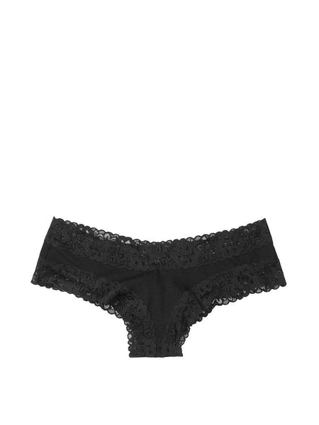Victoria's Secret Lace Waist Cotton Cheeky Panty - Black