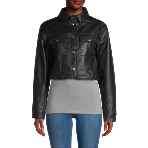Calvin Klein Jeans Faux Leather Cropped Jacket - Black