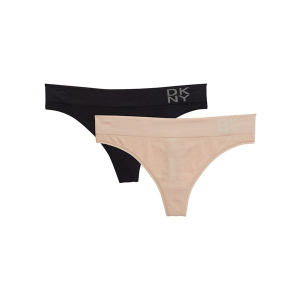 DKNY Energy 2-Pack Seamless Thongs - Black/Nude