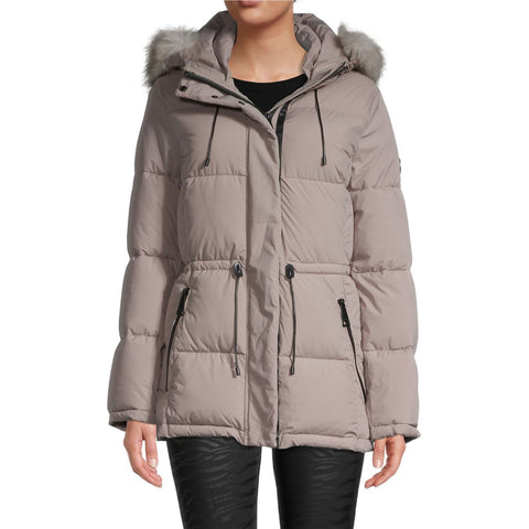 DKNY Faux Fur-Trimmed Hooded Anorak - Taupe