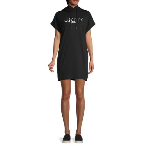 DKNY Sport Drop Shadow Logo Hooded Mini Dress - Black