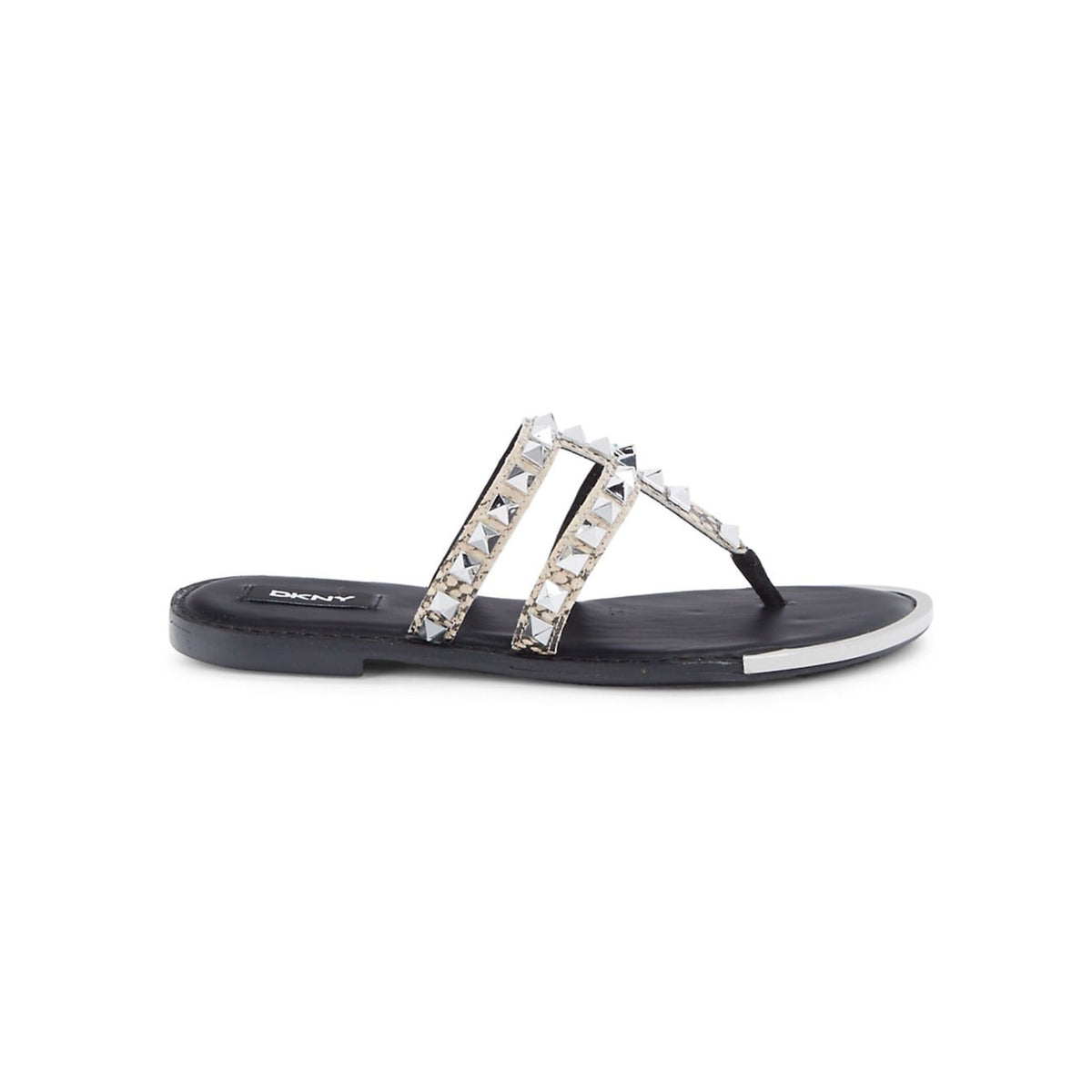 DKNY Studded Snakeskin-Print Thong Sandals - Black/Silver - HIGHSTREET.CO.ZA