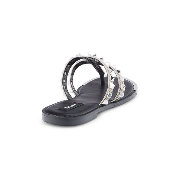 DKNY Studded Snakeskin-Print Thong Sandals - Black/Silver