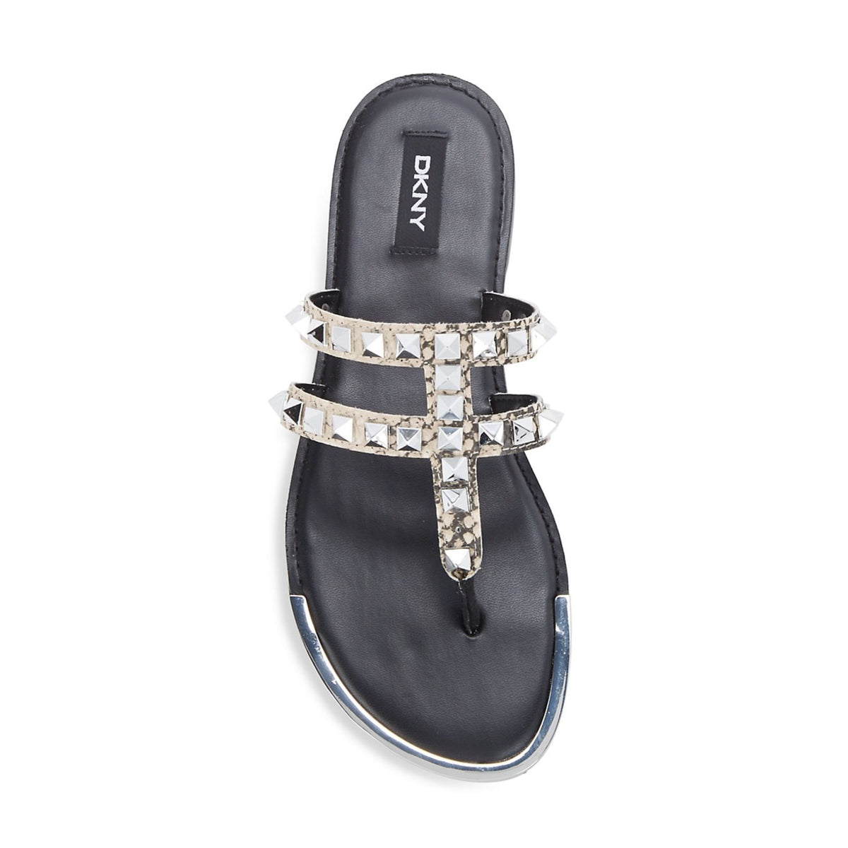 DKNY Studded Snakeskin-Print Thong Sandals - Black/Silver - HIGHSTREET.CO.ZA