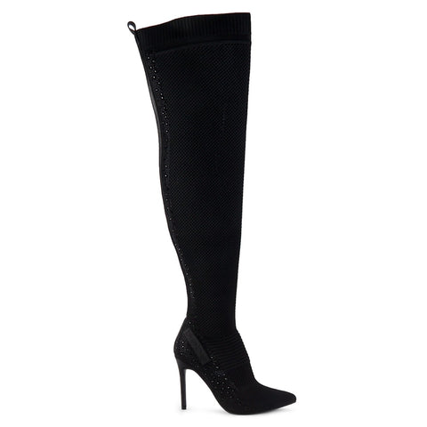 Bebe Embellished Mesh Over-The-Knee Boots - Black