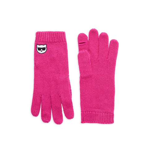 Karl Lagerfeld Paris Embroidered Knit Gloves - Hot Pink