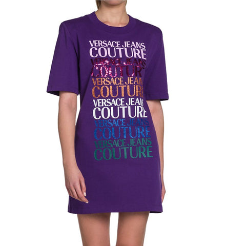 Versace Jeans Couture Logo Cotton T-Shirt Dress - Violet
