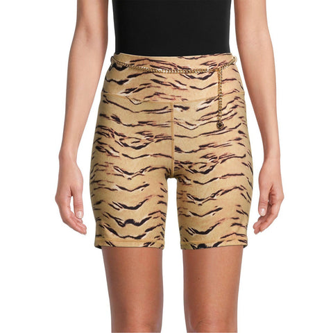 WeWoreWhat Chain Animal-Print Bike Shorts - Tan