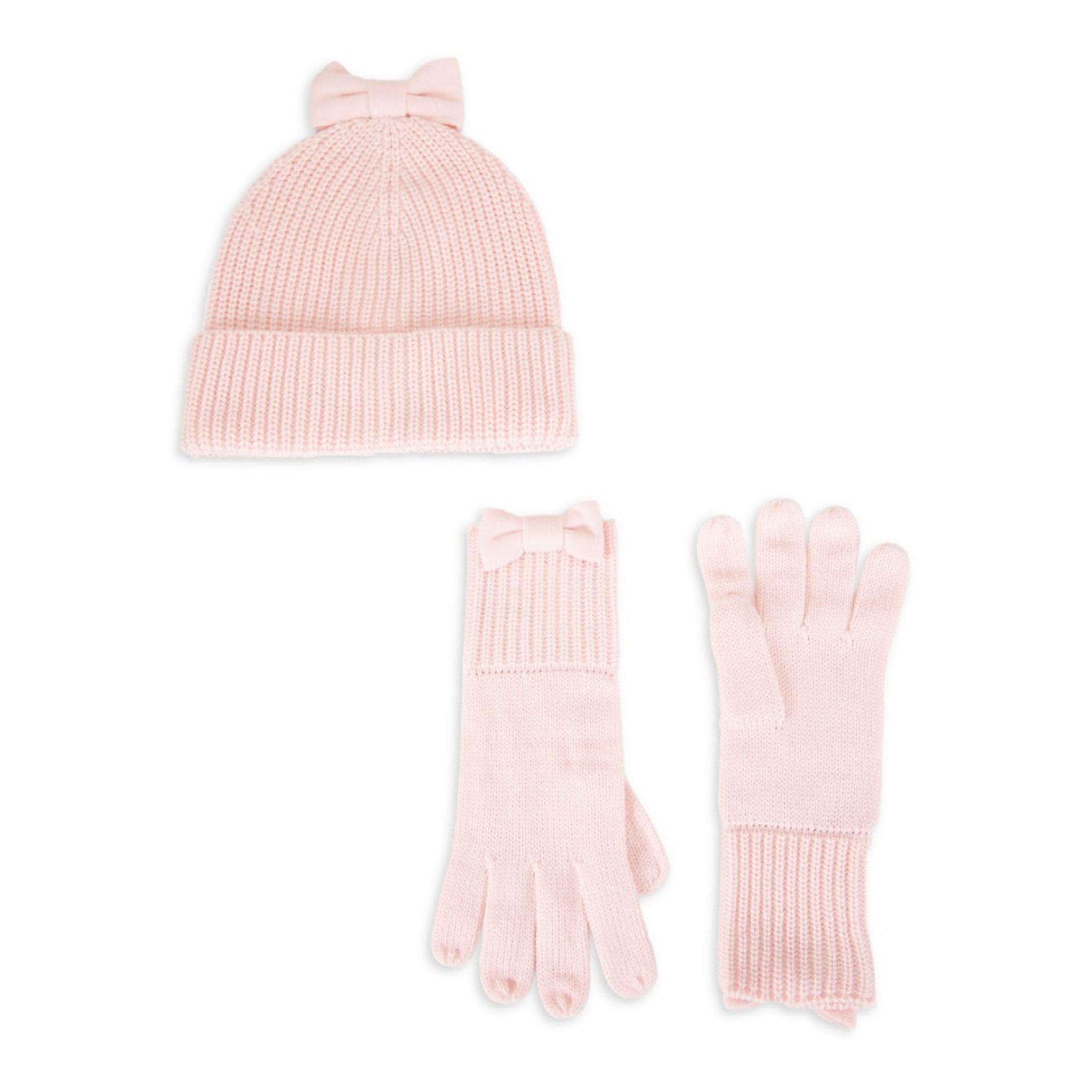Kate Spade New York 2-Piece Bow Beanie & Gloves Set - Light Pink