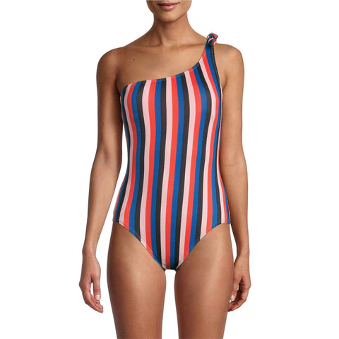 Kate Spade New York Striped Bunny-Tie One-Shoulder Swimsuit
